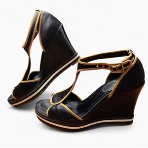 VINTAGE COLE HAAN AIR RICKI NIKE Wedge Sandals Women’s SZ 8 Black & Tan T-Strap